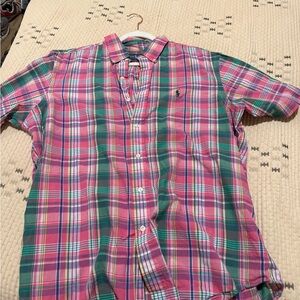 Ralph Lauren Pink and Green Plaid Men's Shirt